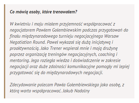 Referencje negocjatora Pawła Gołembiewskiego od Jakuba Nadolnego
